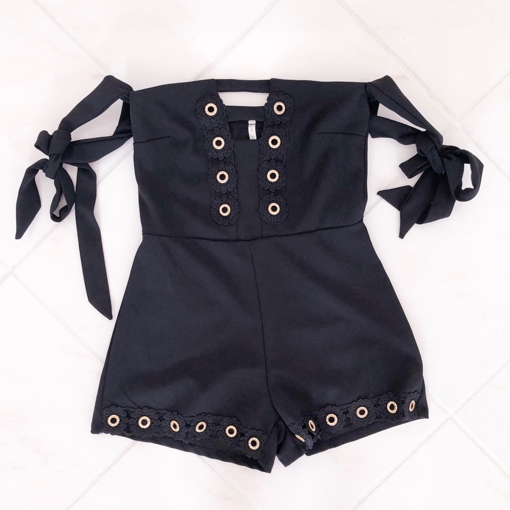 Black and Gold Off The Shoulder Romper